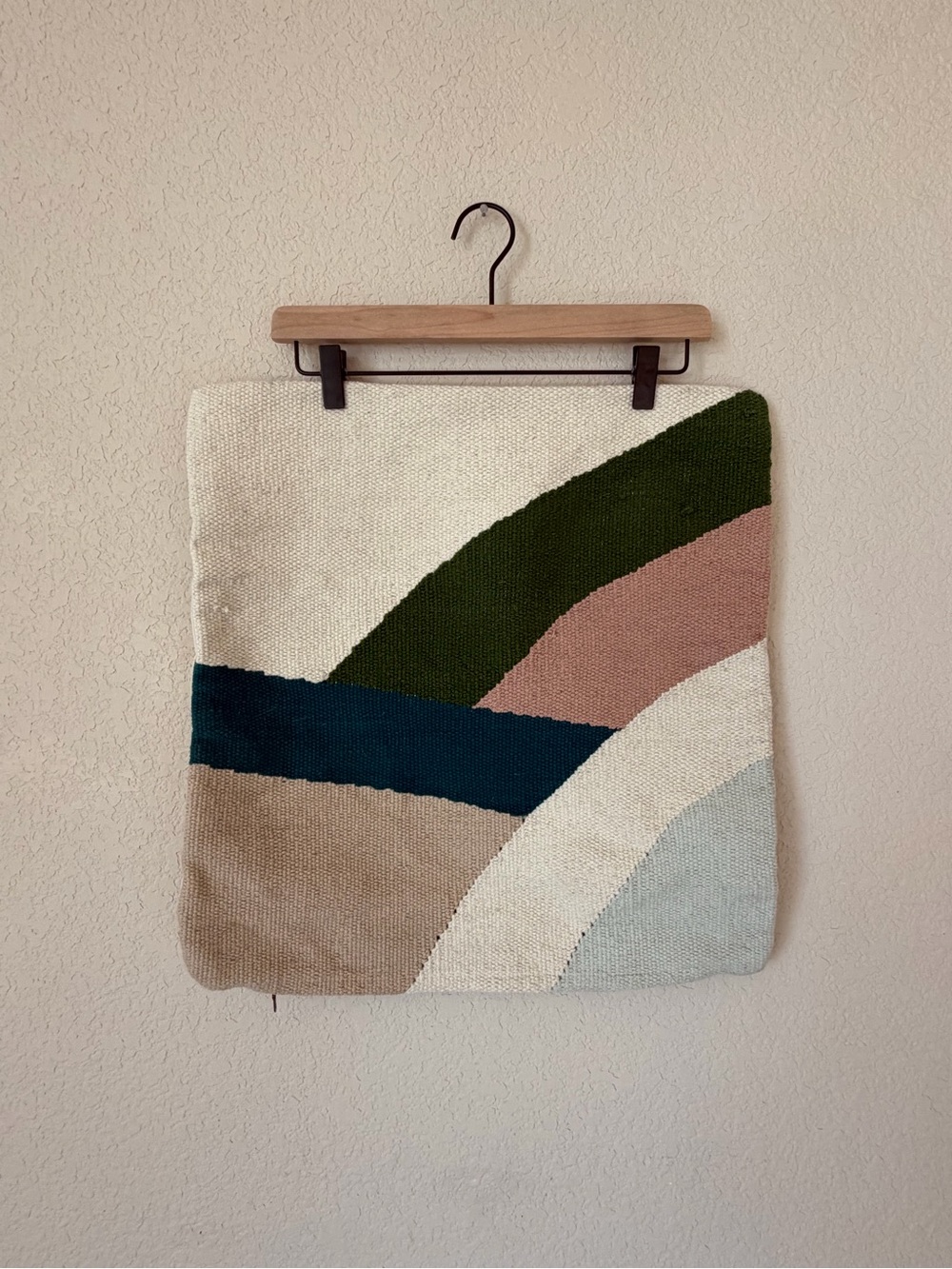 Handwoven Abstract Arc Throw Pillow Cover - Green, Pink, Blue, Cream